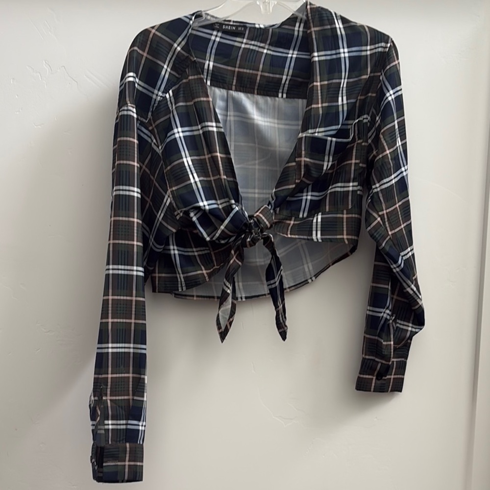Plaid Tie-Front Women's Top